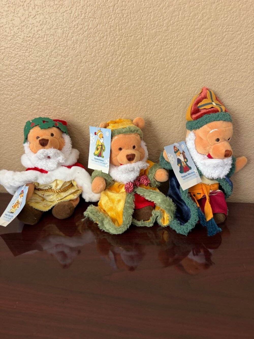 Disney Store 12 Days of Pooh International Santa Plush Vintage Lot of 3